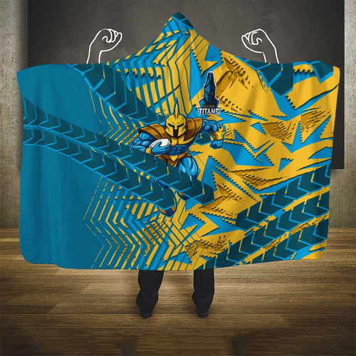 Gold Coast Titans Rugby Hooded Blanket Fierce Mascot Geometric Tribal Art
