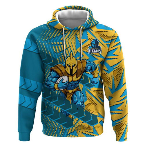 Gold Coast Titans Rugby Hoodie Fierce Mascot Geometric Tribal Art