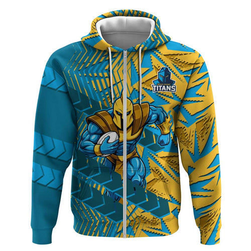 Gold Coast Titans Rugby Hoodie Fierce Mascot Geometric Tribal Art