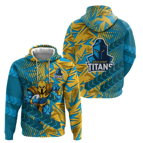 Gold Coast Titans Rugby Hoodie Fierce Mascot Geometric Tribal Art