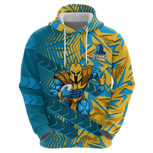 Gold Coast Titans Rugby Hoodie Fierce Mascot Geometric Tribal Art