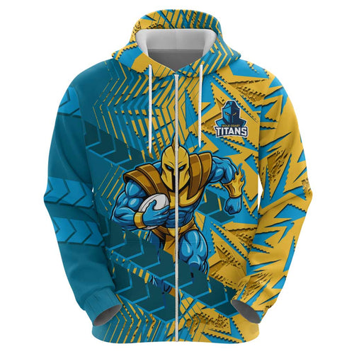 Gold Coast Titans Rugby Hoodie Fierce Mascot Geometric Tribal Art