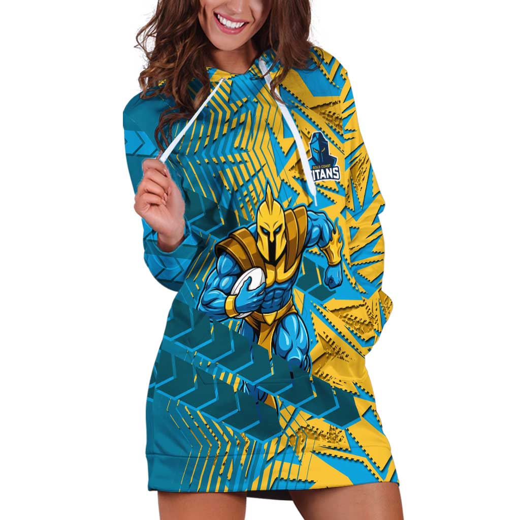 Gold Coast Titans Rugby Hoodie Dress Fierce Mascot Geometric Tribal Art