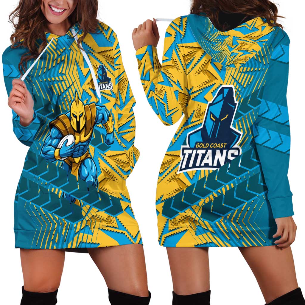 Gold Coast Titans Rugby Hoodie Dress Fierce Mascot Geometric Tribal Art