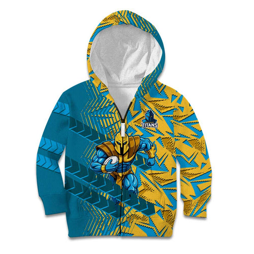 Gold Coast Titans Rugby Kid Hoodie Fierce Mascot Geometric Tribal Art