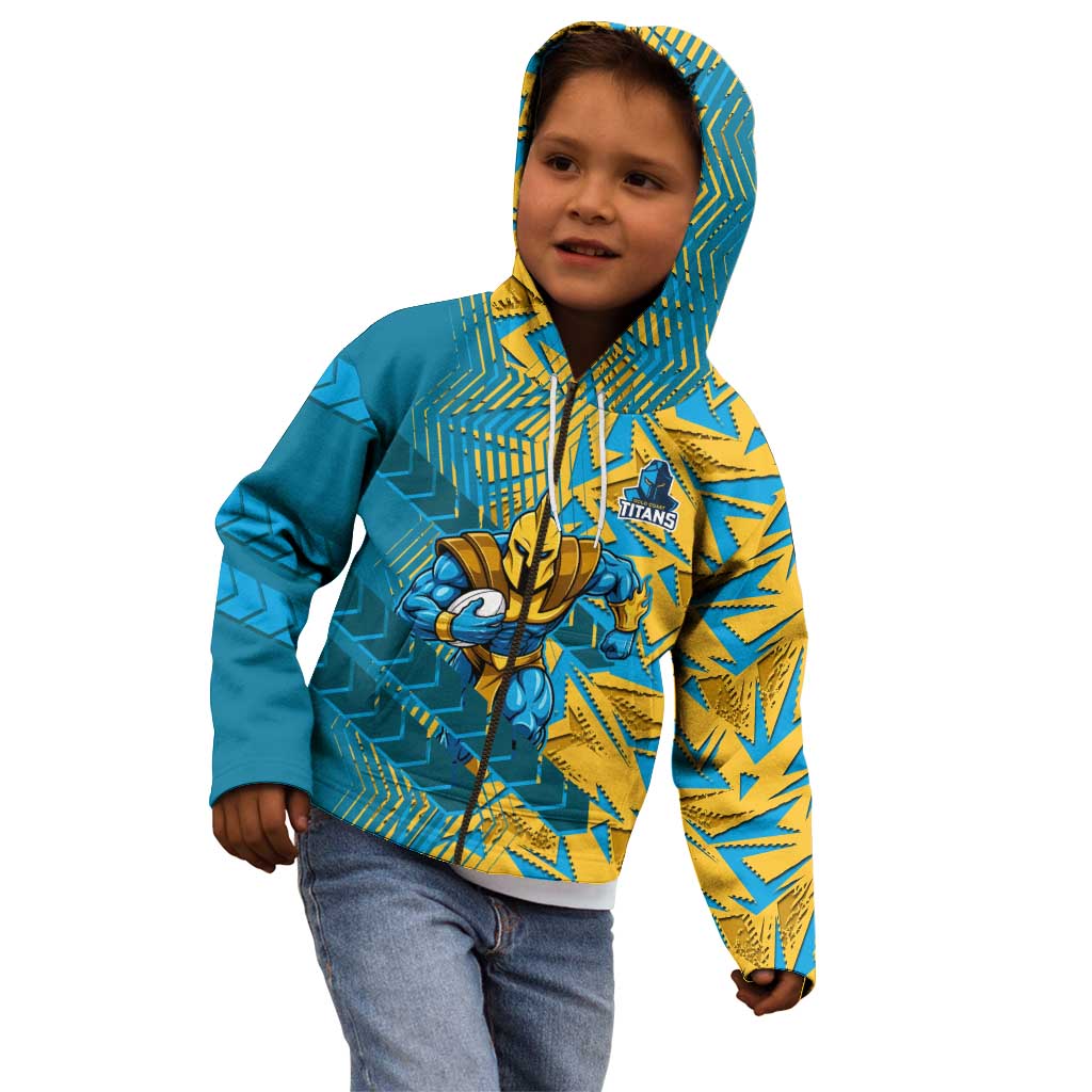 Gold Coast Titans Rugby Kid Hoodie Fierce Mascot Geometric Tribal Art