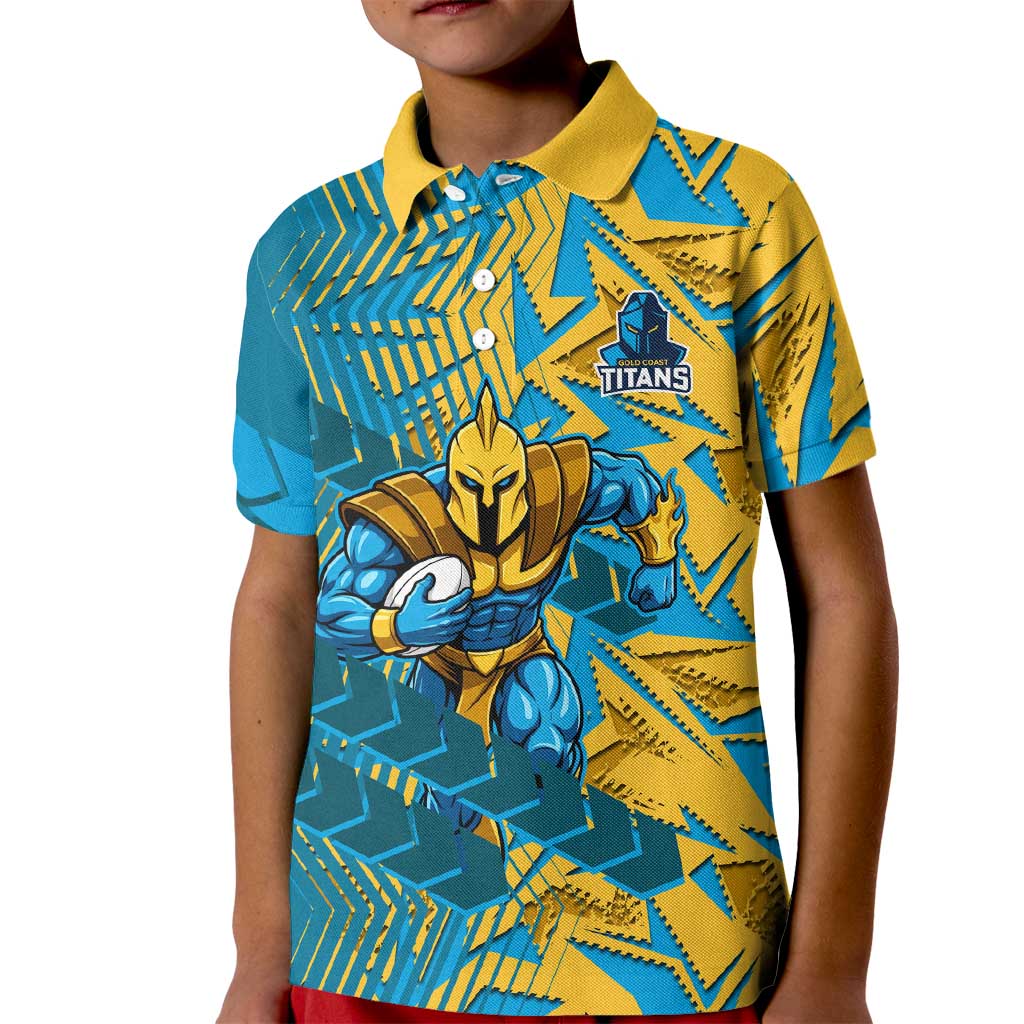 Gold Coast Titans Rugby Kid Polo Shirt Fierce Mascot Geometric Tribal Art