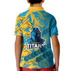 Gold Coast Titans Rugby Kid Polo Shirt Fierce Mascot Geometric Tribal Art