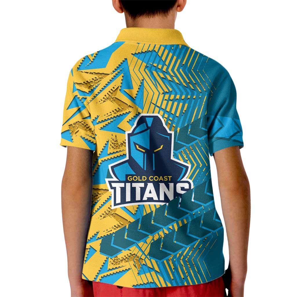 Gold Coast Titans Rugby Kid Polo Shirt Fierce Mascot Geometric Tribal Art