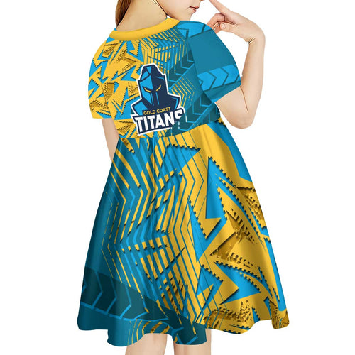 Gold Coast Titans Rugby Kid Short Sleeve Dress Fierce Mascot Geometric Tribal Art