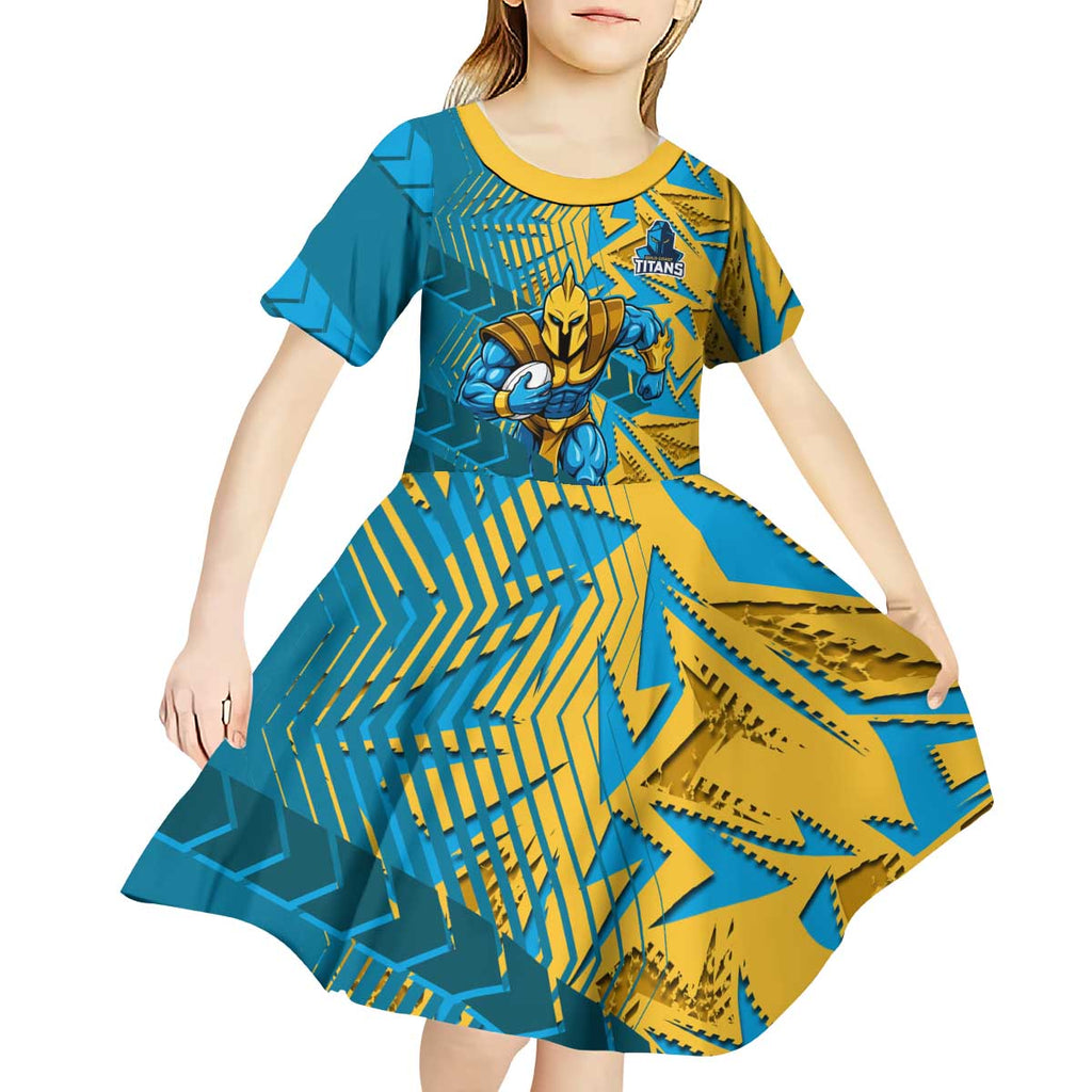 Gold Coast Titans Rugby Kid Short Sleeve Dress Fierce Mascot Geometric Tribal Art