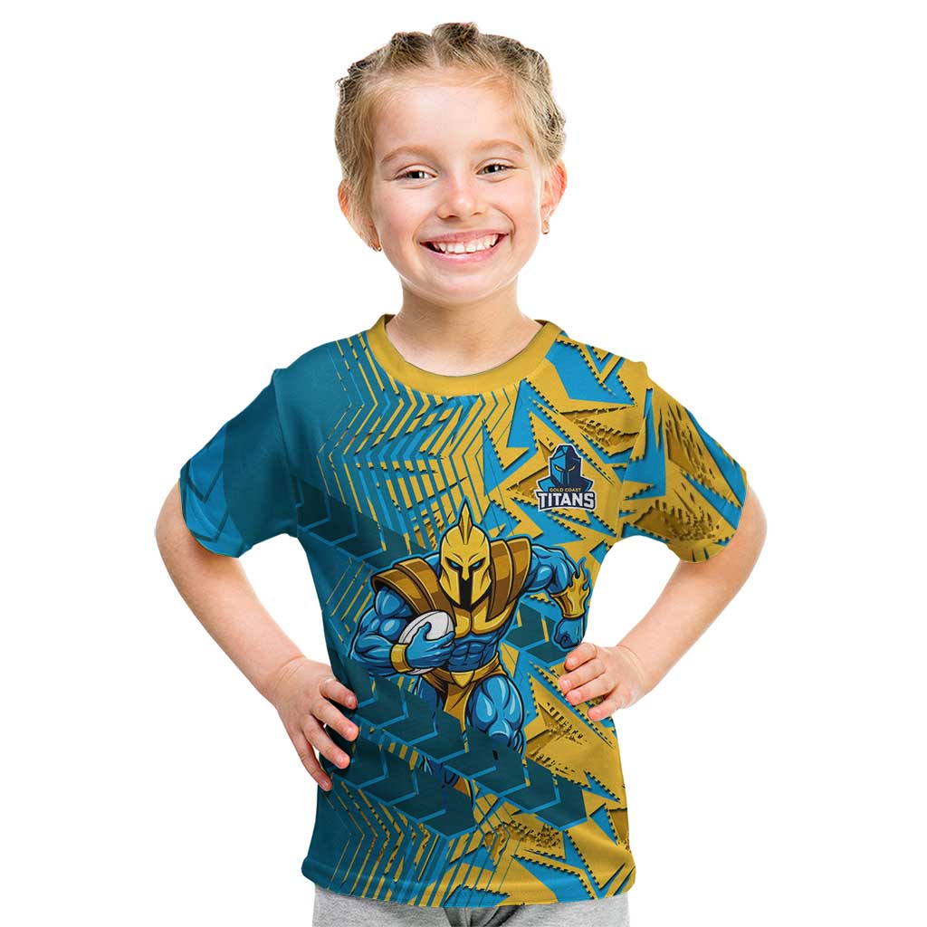 Gold Coast Titans Rugby Kid T Shirt Fierce Mascot Geometric Tribal Art