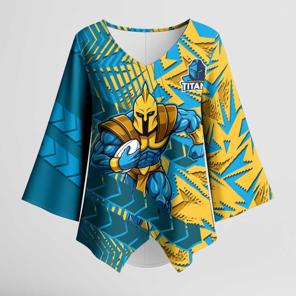 Gold Coast Titans Rugby Kimono Sleeve Blouse Fierce Mascot Geometric Tribal Art