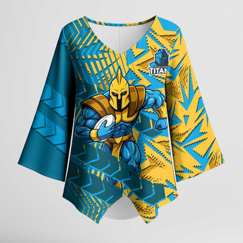 Gold Coast Titans Rugby Kimono Sleeve Blouse Fierce Mascot Geometric Tribal Art