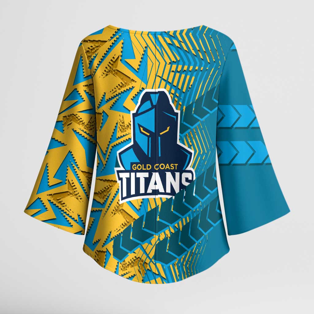 Gold Coast Titans Rugby Kimono Sleeve Blouse Fierce Mascot Geometric Tribal Art