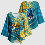Gold Coast Titans Rugby Kimono Sleeve Blouse Fierce Mascot Geometric Tribal Art