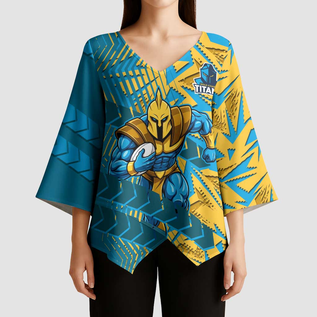 Gold Coast Titans Rugby Kimono Sleeve Blouse Fierce Mascot Geometric Tribal Art