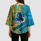 Gold Coast Titans Rugby Kimono Sleeve Blouse Fierce Mascot Geometric Tribal Art