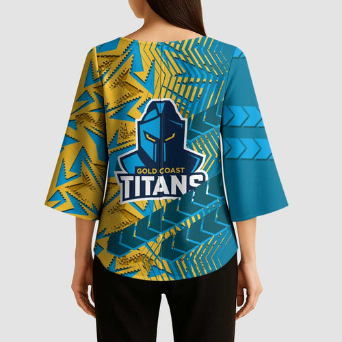 Gold Coast Titans Rugby Kimono Sleeve Blouse Fierce Mascot Geometric Tribal Art