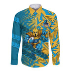 Gold Coast Titans Rugby Long Sleeve Button Shirt Fierce Mascot Geometric Tribal Art