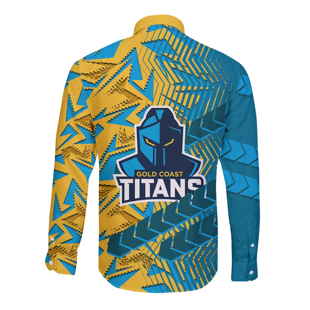 Gold Coast Titans Rugby Long Sleeve Button Shirt Fierce Mascot Geometric Tribal Art