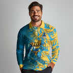 Gold Coast Titans Rugby Long Sleeve Polo Shirt Fierce Mascot Geometric Tribal Art