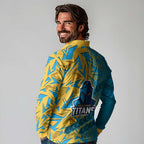 Gold Coast Titans Rugby Long Sleeve Polo Shirt Fierce Mascot Geometric Tribal Art