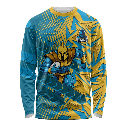 Gold Coast Titans Rugby Long Sleeve Shirt Fierce Mascot Geometric Tribal Art
