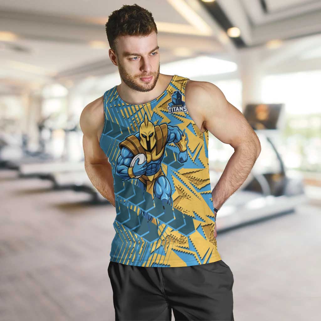Gold Coast Titans Rugby Men Tank Top Fierce Mascot Geometric Tribal Art