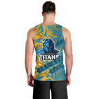 Gold Coast Titans Rugby Men Tank Top Fierce Mascot Geometric Tribal Art