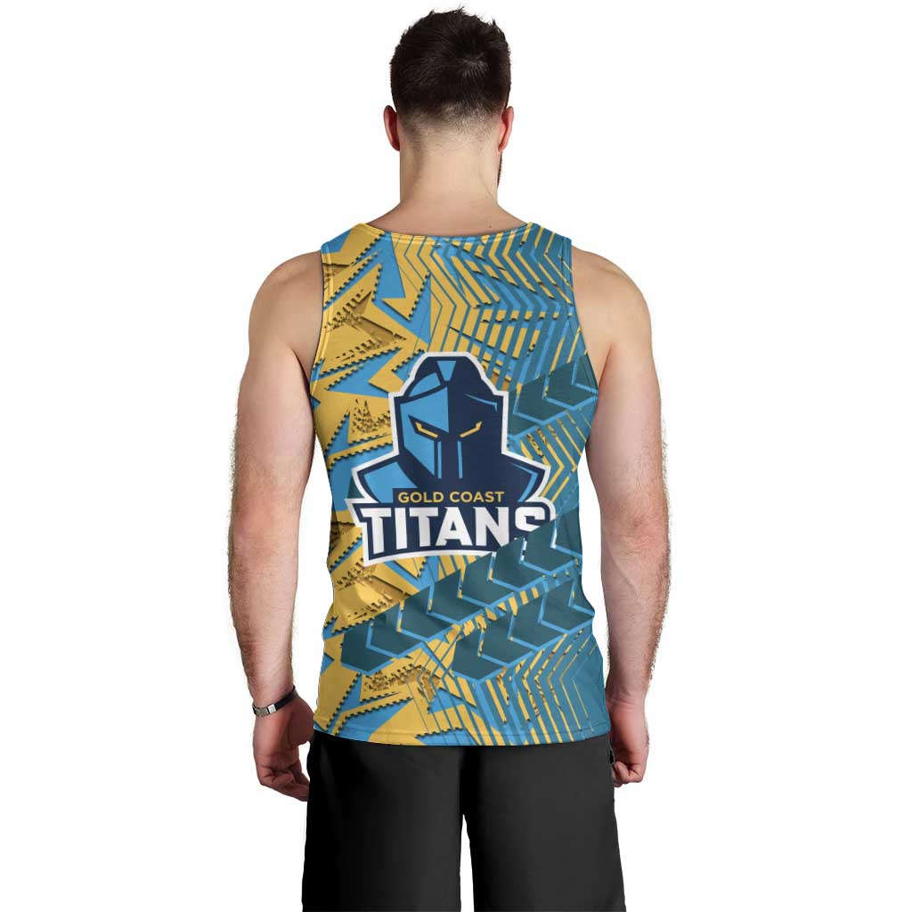 Gold Coast Titans Rugby Men Tank Top Fierce Mascot Geometric Tribal Art
