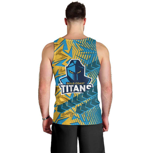 Gold Coast Titans Rugby Men Tank Top Fierce Mascot Geometric Tribal Art
