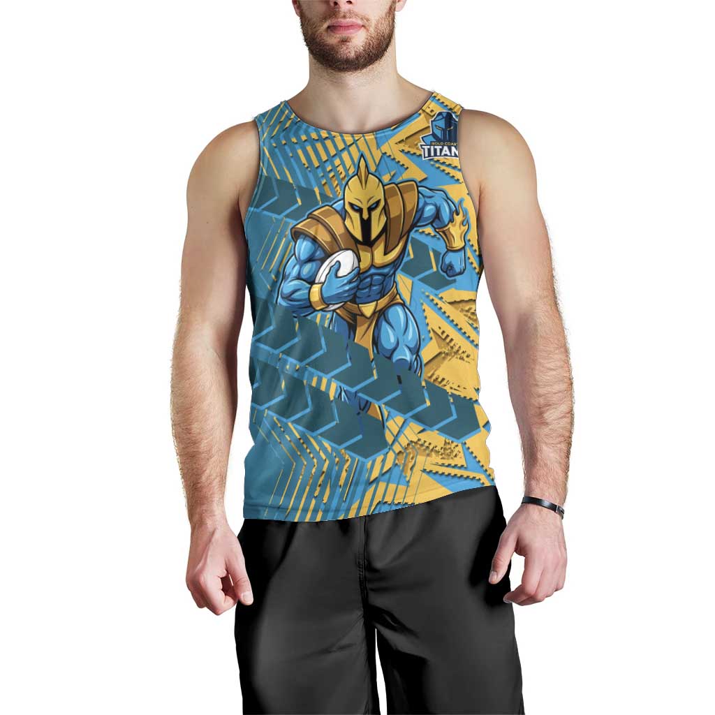 Gold Coast Titans Rugby Men Tank Top Fierce Mascot Geometric Tribal Art