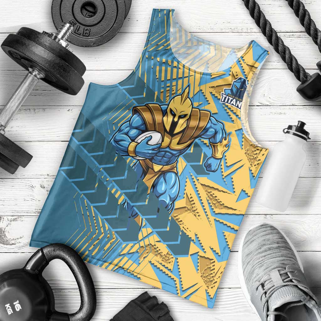 Gold Coast Titans Rugby Men Tank Top Fierce Mascot Geometric Tribal Art