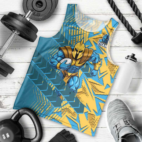 Gold Coast Titans Rugby Men Tank Top Fierce Mascot Geometric Tribal Art