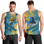 Gold Coast Titans Rugby Men Tank Top Fierce Mascot Geometric Tribal Art