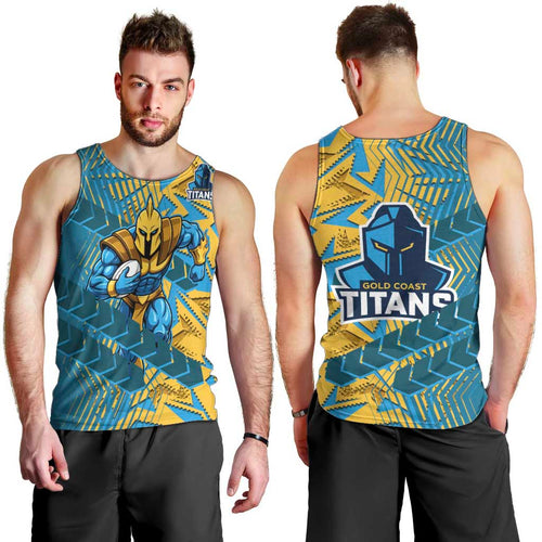 Gold Coast Titans Rugby Men Tank Top Fierce Mascot Geometric Tribal Art