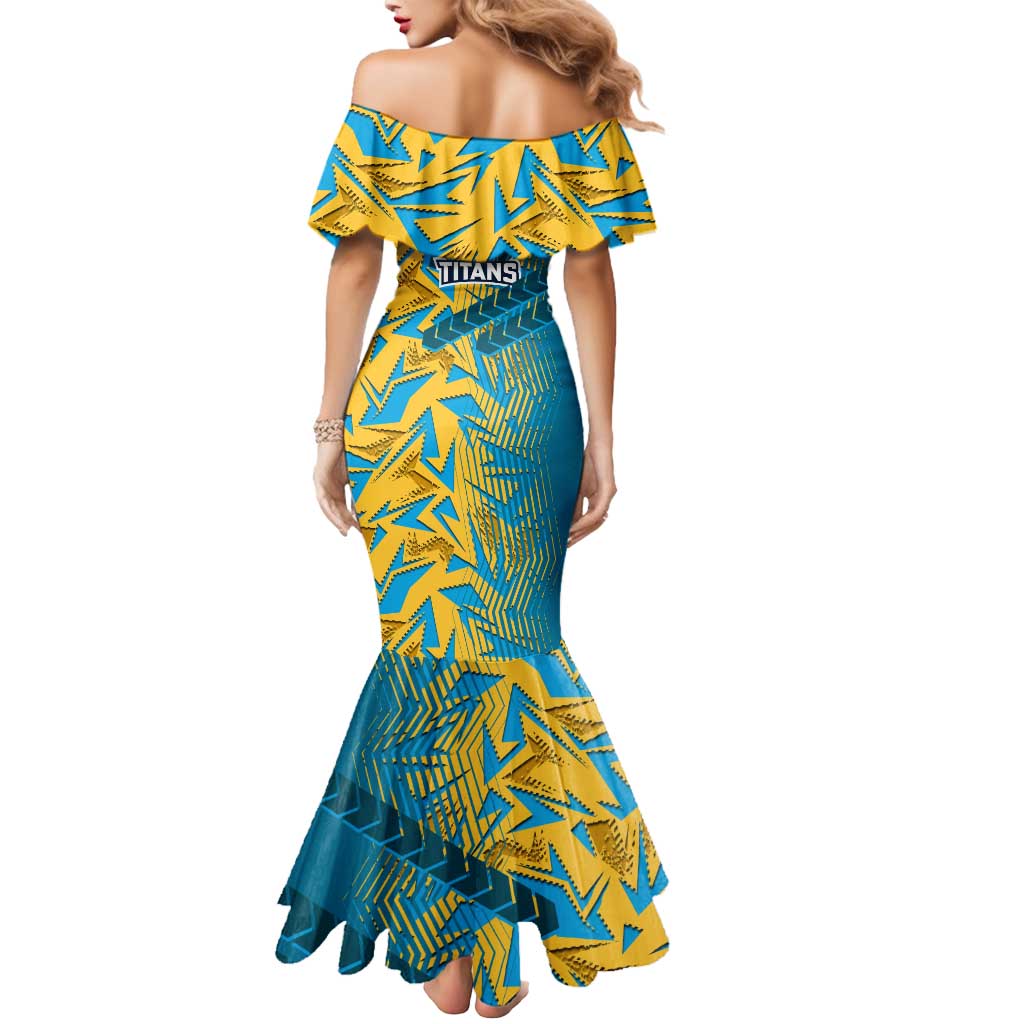 Gold Coast Titans Rugby Mermaid Dress Fierce Mascot Geometric Tribal Art