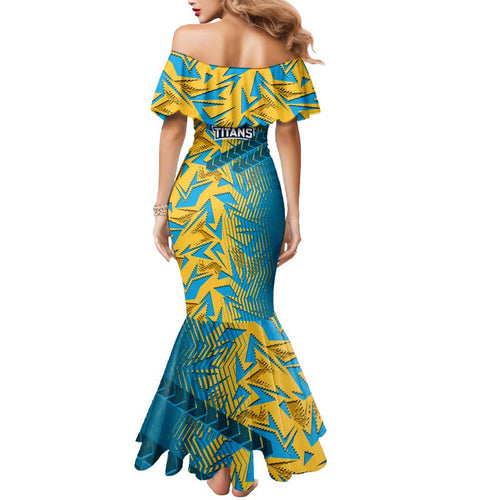 Gold Coast Titans Rugby Mermaid Dress Fierce Mascot Geometric Tribal Art