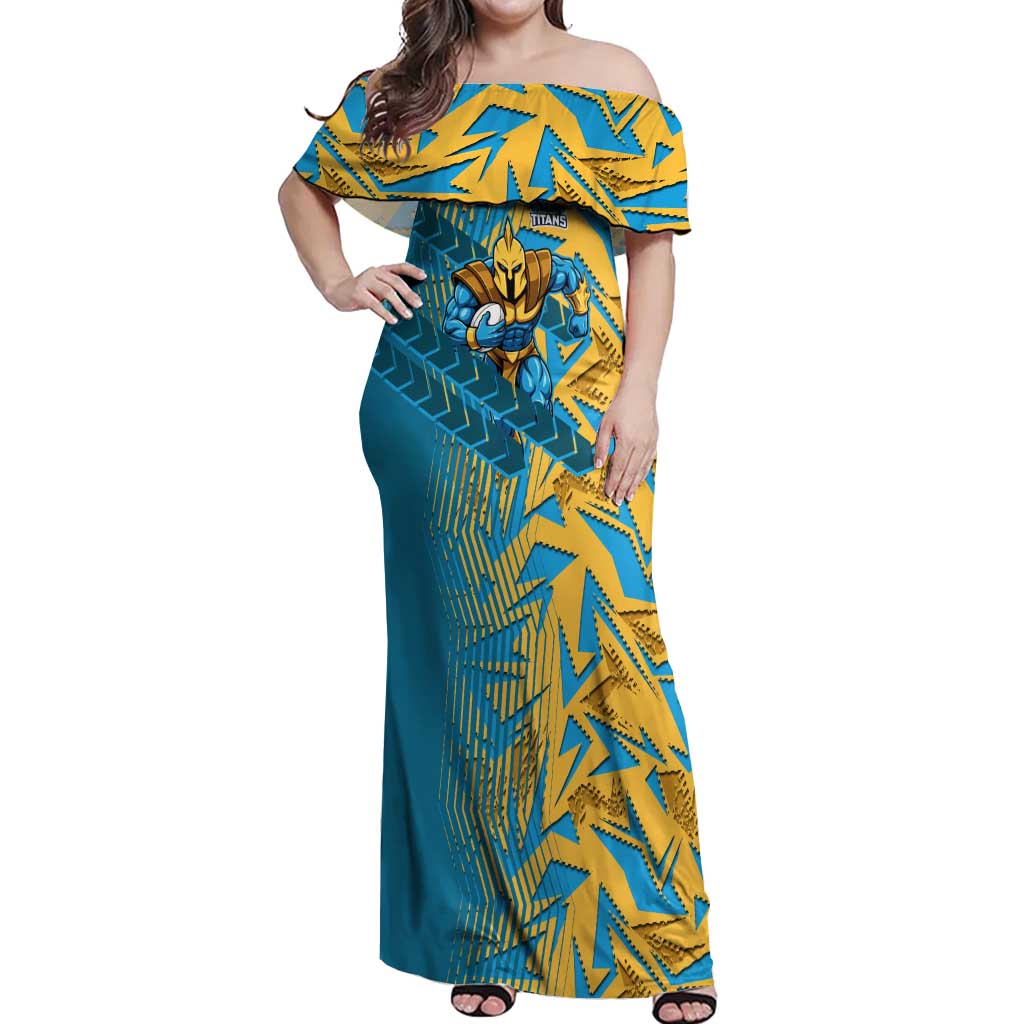 Gold Coast Titans Rugby Off Shoulder Maxi Dress Fierce Mascot Geometric Tribal Art