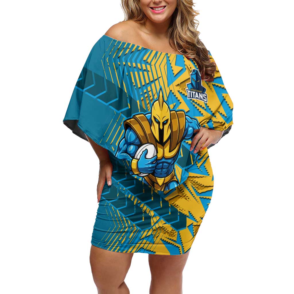 Gold Coast Titans Rugby Off Shoulder Short Dress Fierce Mascot Geometric Tribal Art