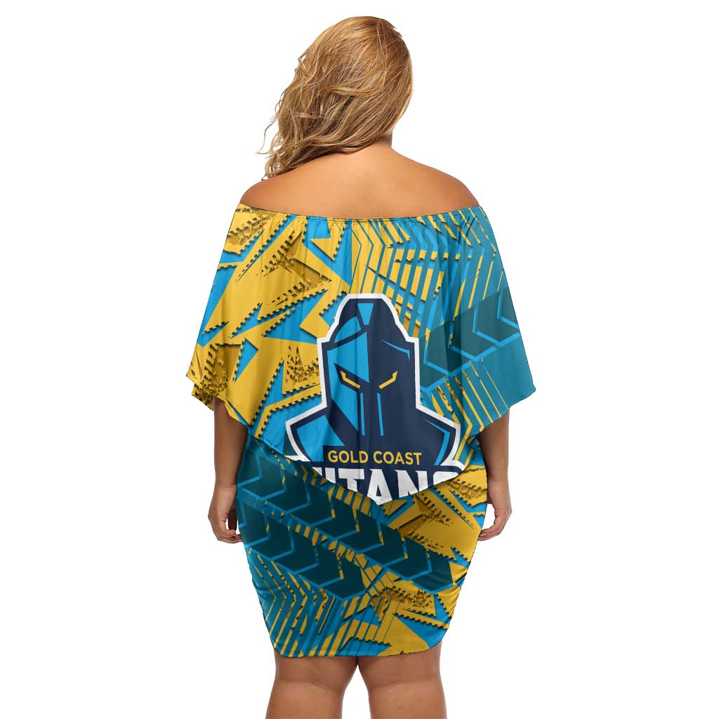 Gold Coast Titans Rugby Off Shoulder Short Dress Fierce Mascot Geometric Tribal Art