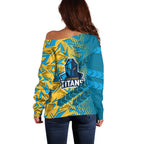 Gold Coast Titans Rugby Off Shoulder Sweater Fierce Mascot Geometric Tribal Art