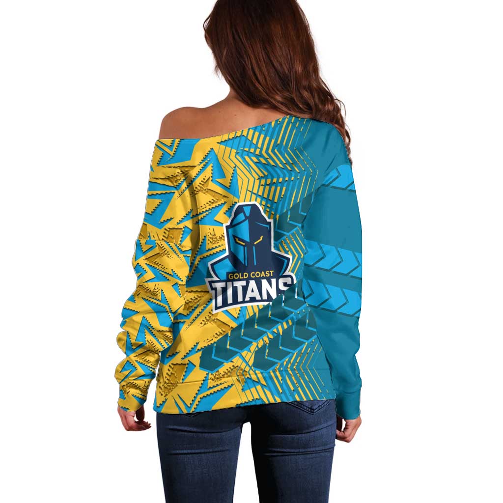 Gold Coast Titans Rugby Off Shoulder Sweater Fierce Mascot Geometric Tribal Art