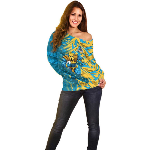 Gold Coast Titans Rugby Off Shoulder Sweater Fierce Mascot Geometric Tribal Art