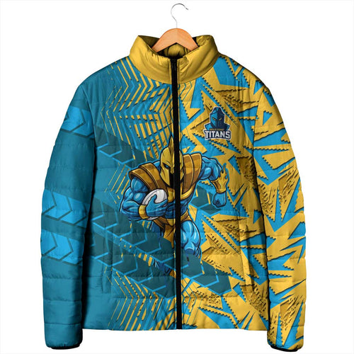 Gold Coast Titans Rugby Padded Jacket Fierce Mascot Geometric Tribal Art