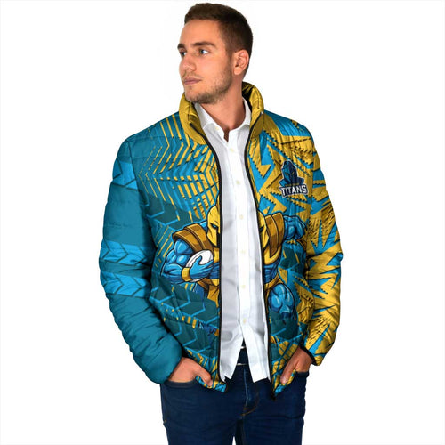 Gold Coast Titans Rugby Padded Jacket Fierce Mascot Geometric Tribal Art