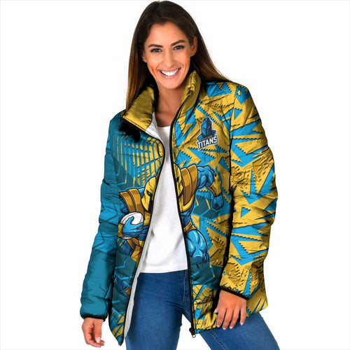 Gold Coast Titans Rugby Padded Jacket Fierce Mascot Geometric Tribal Art
