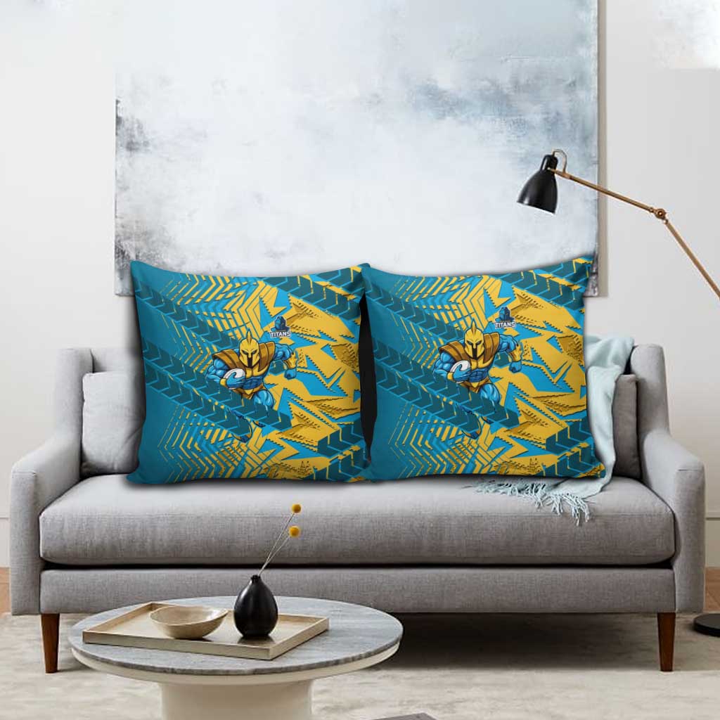 Gold Coast Titans Rugby Pillow Cover Fierce Mascot Geometric Tribal Art