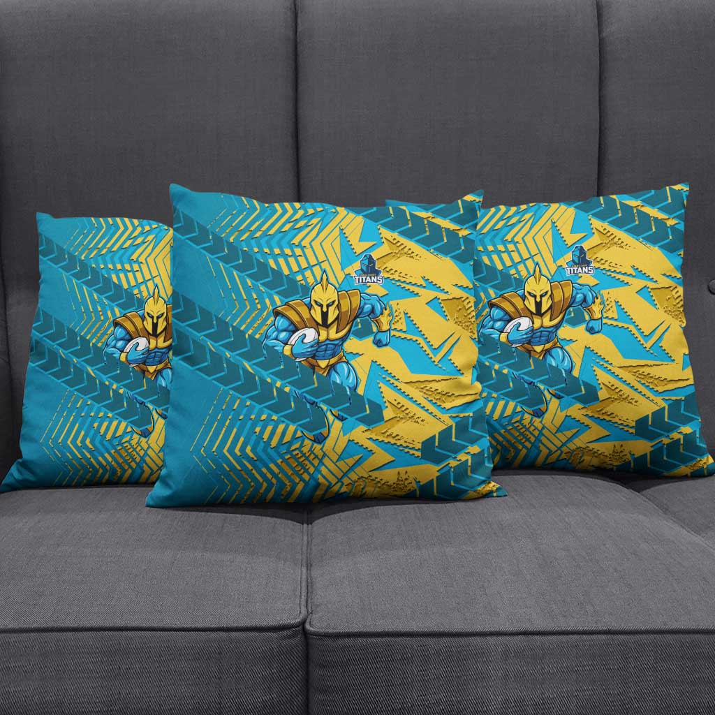 Gold Coast Titans Rugby Pillow Cover Fierce Mascot Geometric Tribal Art